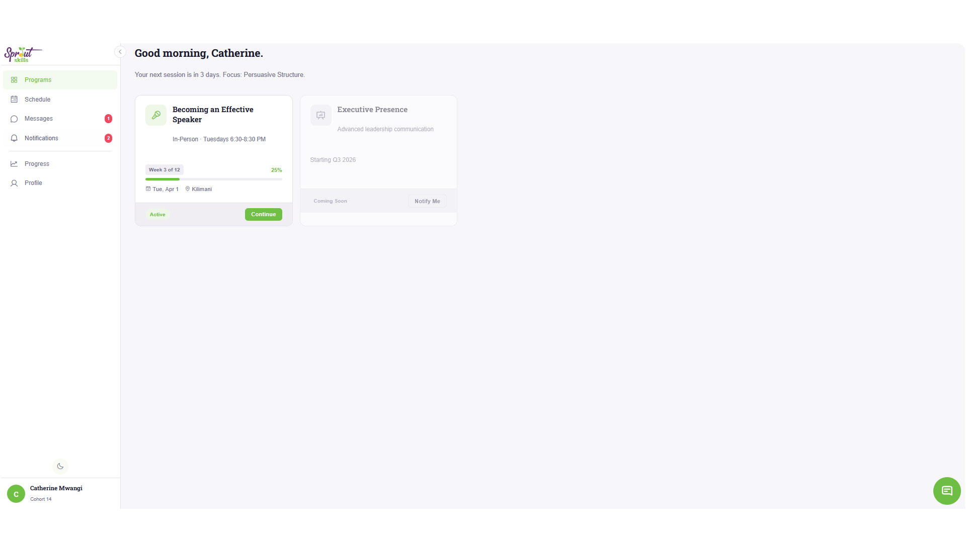 SproutHub adult BES dashboard for professionals