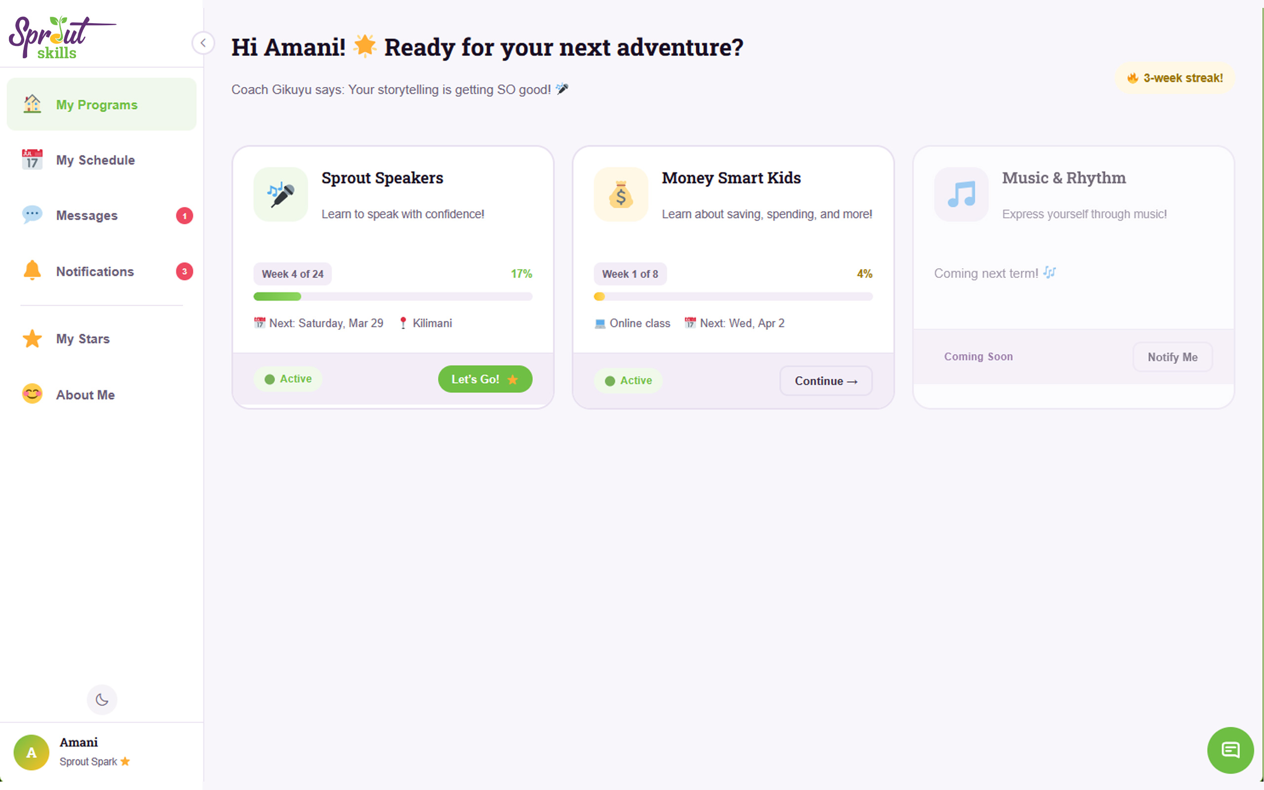 SproutHub Sprout Spark dashboard for children ages 6 to 9