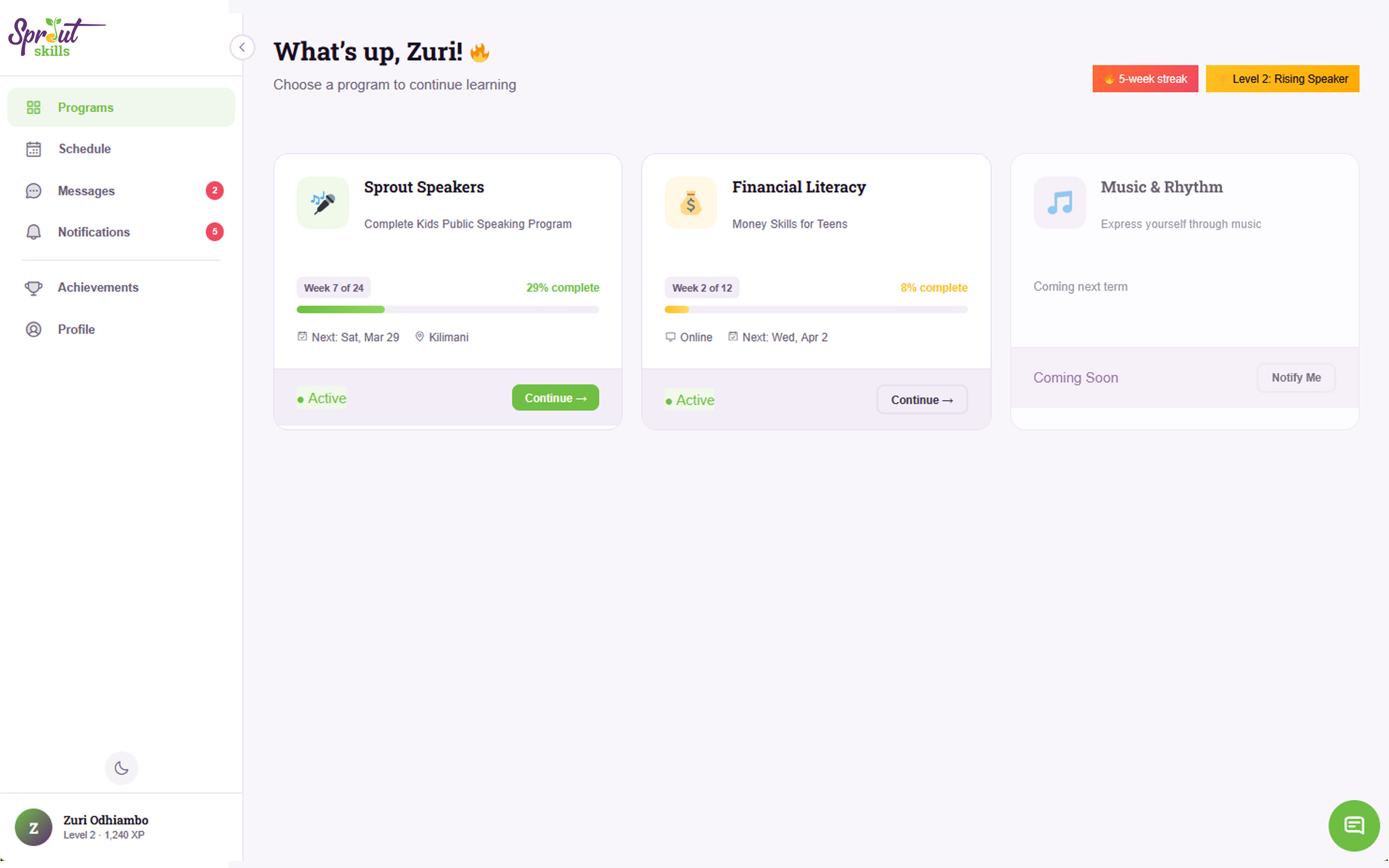 SproutHub Teen Titan dashboard for ages 10 to 13