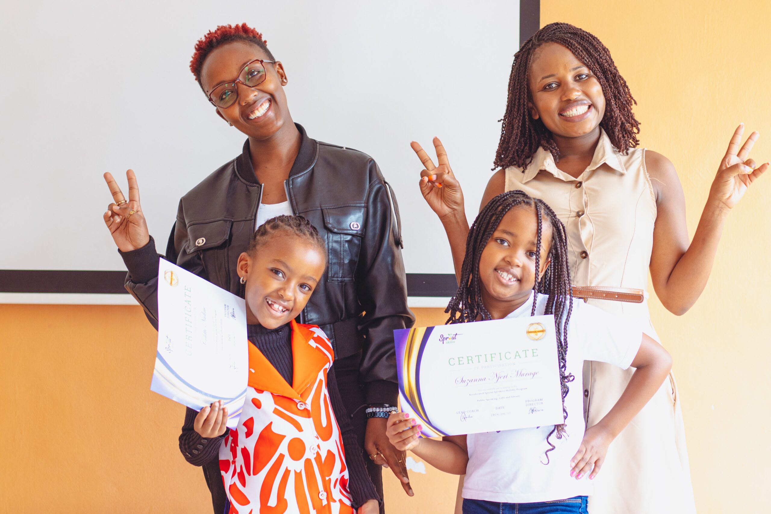 Parents and children at a Sprout Life Skills public speaking for kids graduation in Nairobi