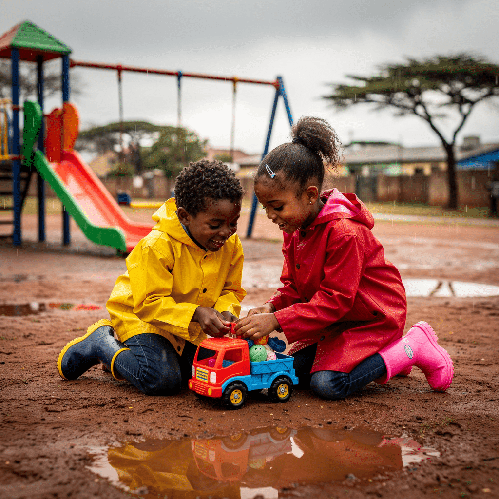 African children playing and interacting together in Nairobi — peer relationships and emotional intelligence development